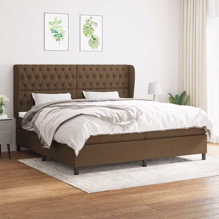 vidaXL Giroletto a Molle con Materasso Ibrido in Tessuto Marrone e Bianco L/P/H: 200 x 200 x 25 cm