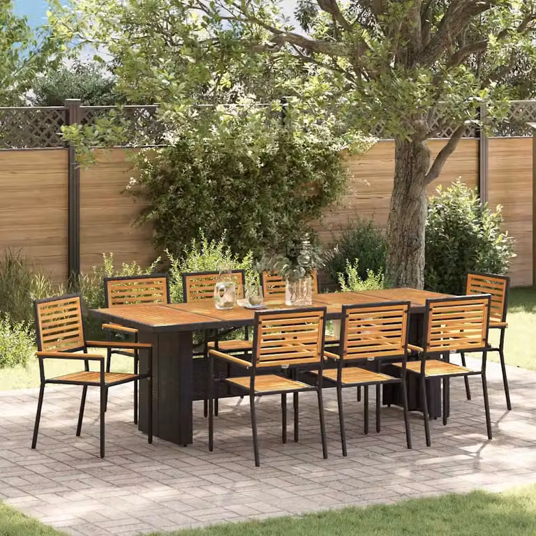 Set da Pranzo per Giardino e Terrazza vidaXL in Polyrattan e Legno di Acacia, 9 Pezzi, Nero e Marrone