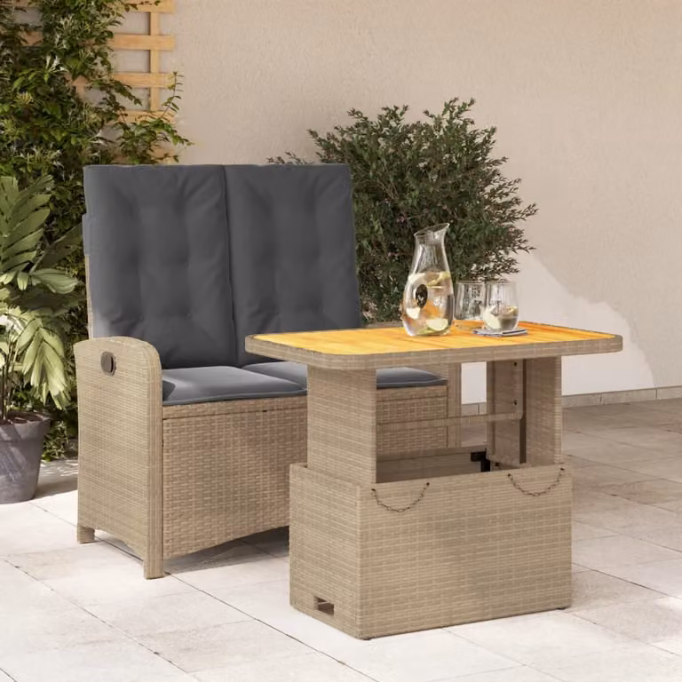 Maison Exclusive - Set da Pranzo da Giardino 2 pz con Cuscini Beige in Polyrattan