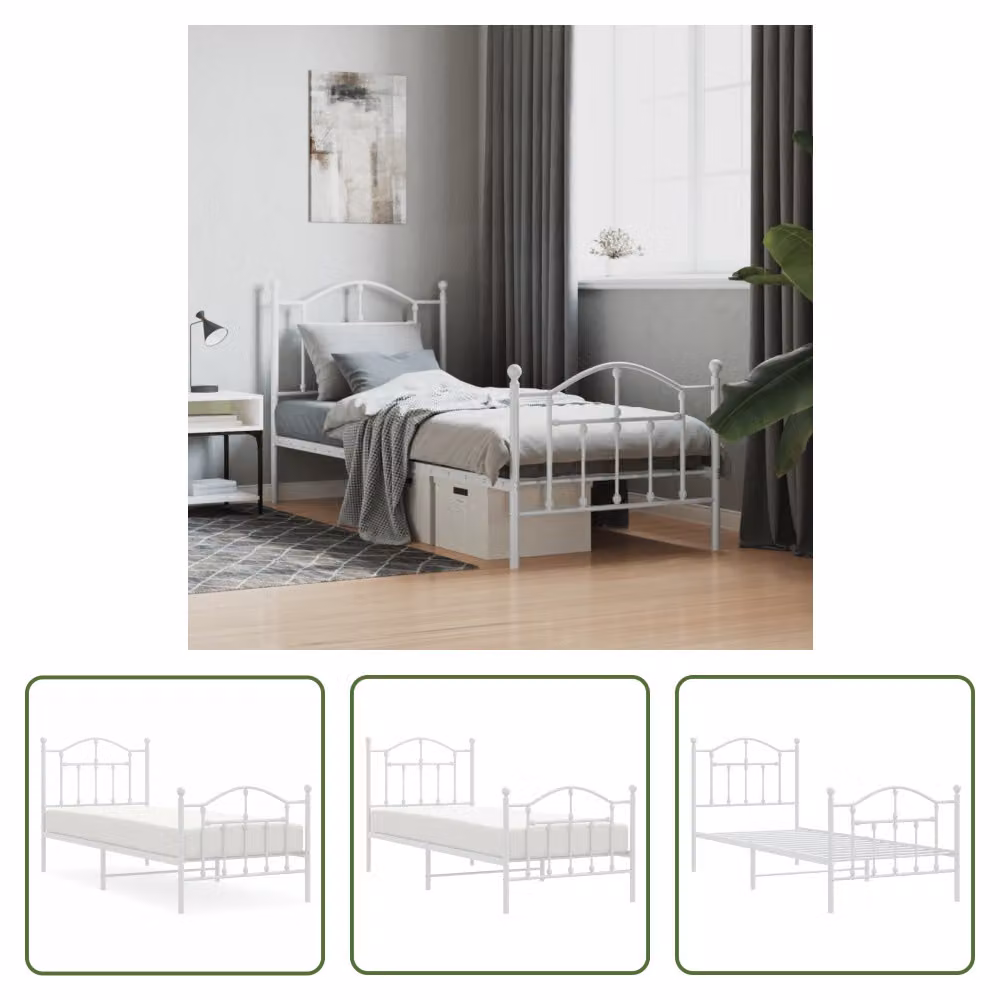 The Living Store Struttura letto con testiera e pediera in metallo bianco 80x200 cm