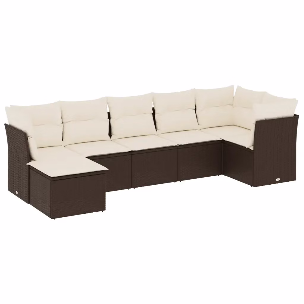 Set di Divani da Giardino vidaXL 7 Pezzi in Polyrattan Marrone con Cuscini e Ottoman – 2