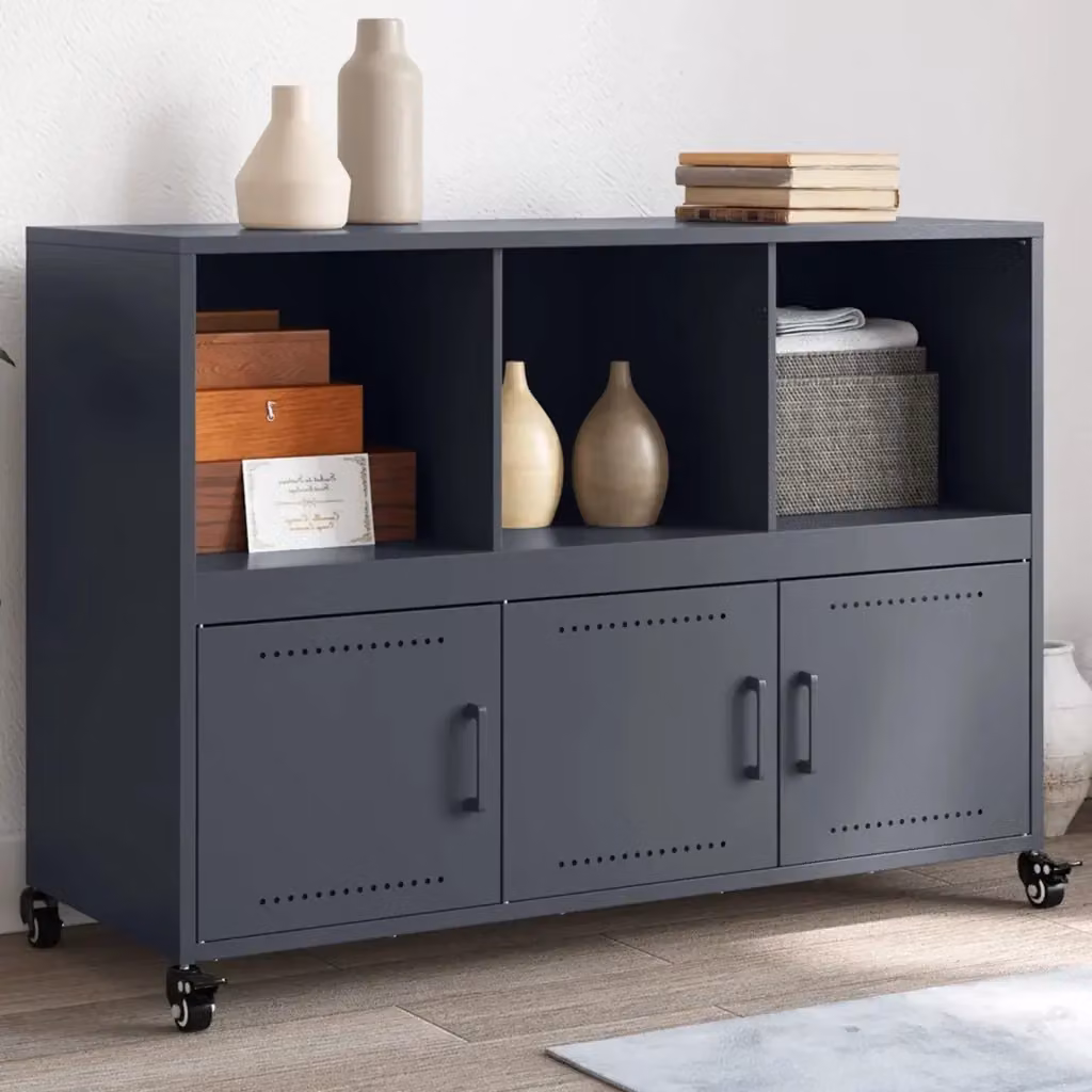 Credenza moderna in acciaio antracite per soggiorno e sala da pranzo L: 100,5 cm, P: 39 cm, H: 72 cm – 2