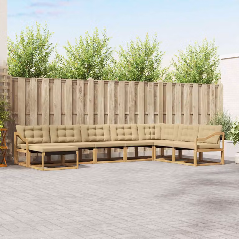 Set di divani da esterno vidaXL 8 pz in legno di acacia con cuscini bianco e beige