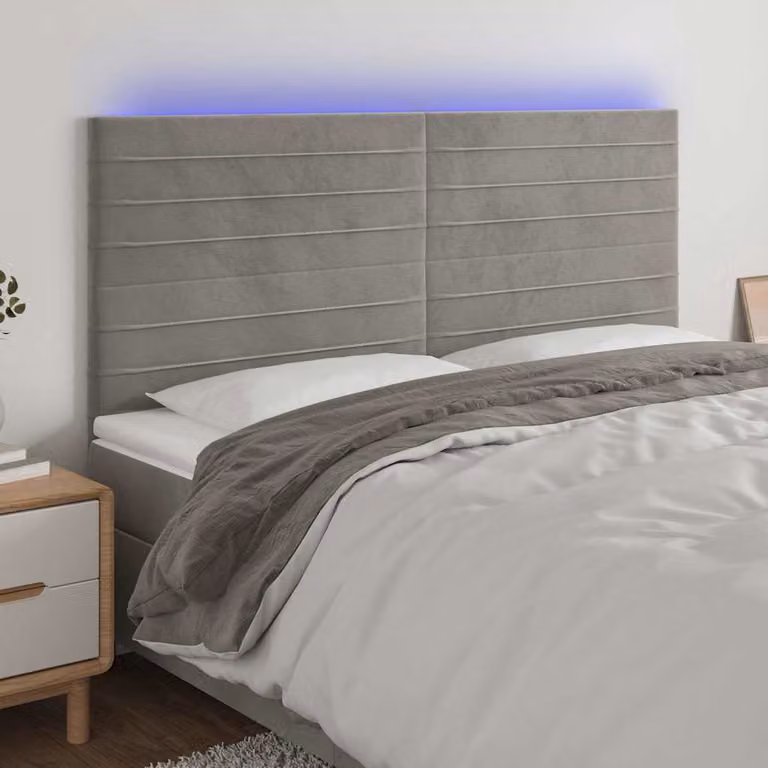 Testiera con LED e porta USB vidaXL in velluto grigio, L: 200 cm, H: 128 cm, P: 5 cm