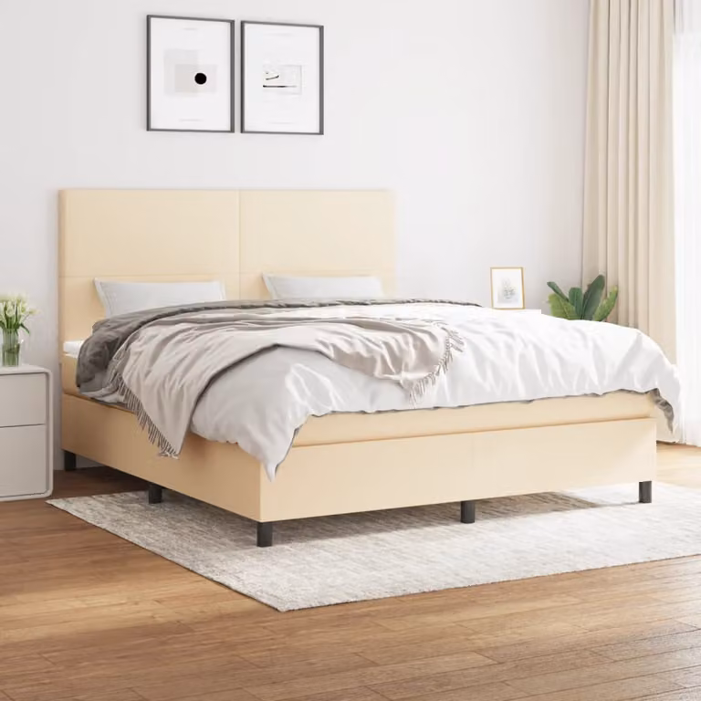 vidaXL Letto Ibrido con Giroletto a Molle e Materasso a Tasche in Tessuto Beige e Bianco L/P/H: 180 x 200 x 128 cm
