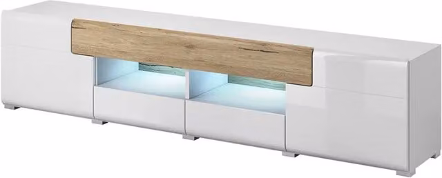 Mobile TV 210cm collezione OHIO. Color bianco e finiture in rovere