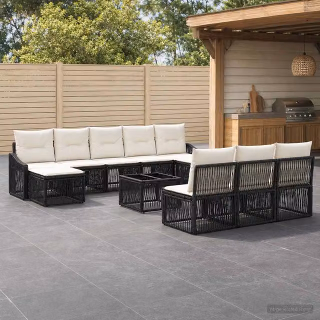 Set Divano da Giardino 11 pz Nero polyrattan 3436129