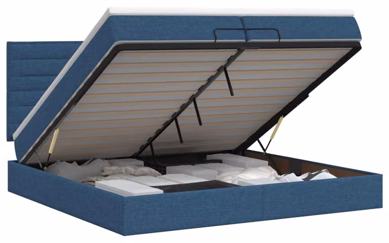 Divano letto ottomano con materasso e poggiatesta, colore blu, dimensioni 200 x 200 cm, rivestito in tessuto