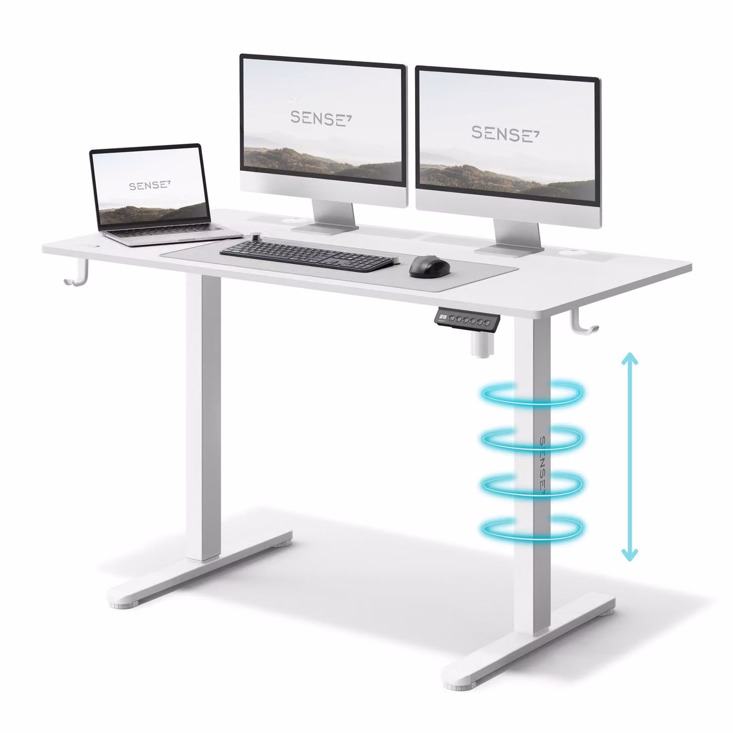 Sense7 Nojo Scrivania elettrica regolabile in altezza 120 cm, bianca, da gaming, ergonomica, scrivania sit-stand con funzione di memoria, scrivania per PC da ufficio domestico, silenziosa