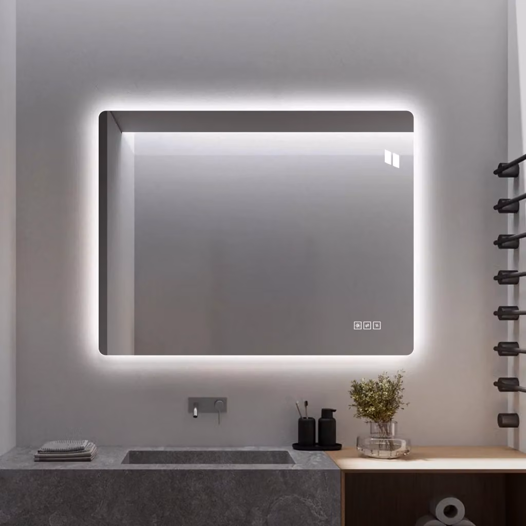 Specchio da bagno OKWISH senza cornice con retroilluminazione LED e funzione antiappannamento, vetro silver, L: 60 cm, H: 80 cm – 2