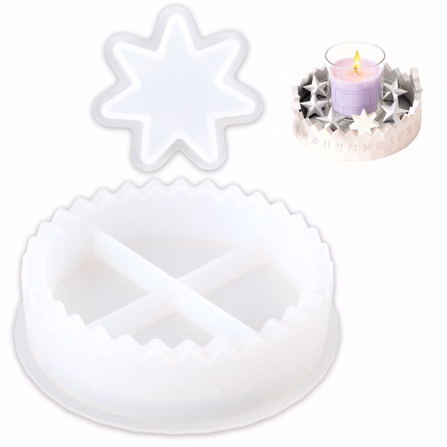 Set di stampi in silicone: calendario dell'Avvento (dal 1 al 31) + stampo a forma di stella per decorazioni fai-da-te