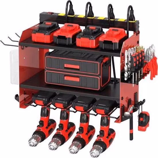 Cassetta degli attrezzi da garage - Organizer per attrezzi - 417 x 301 x 225 cm - Rosso/Nero