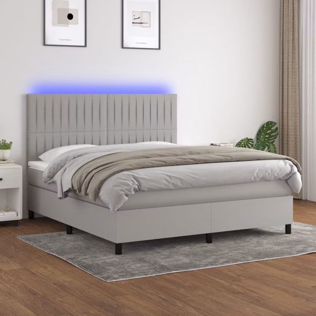 vidaXL Letto a molle con materasso e tessuto LED grigio chiaro 180x200 cm - Letto a molle - Boxspringbetten - Bett - Schlafzimmermöbel