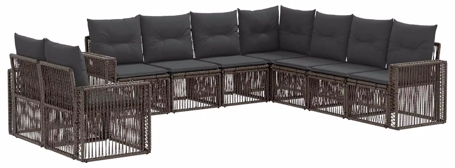 Set di divani da giardino, 9 pezzi, grigio e grigio scuro, in rattan sintetico