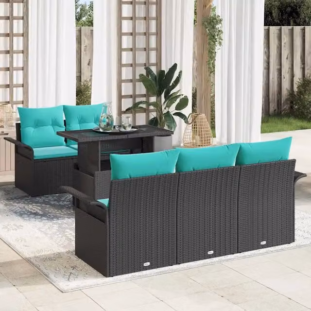 Set Divano da Giardino 6 pz 5-Posti Nero polyrattan 3356939