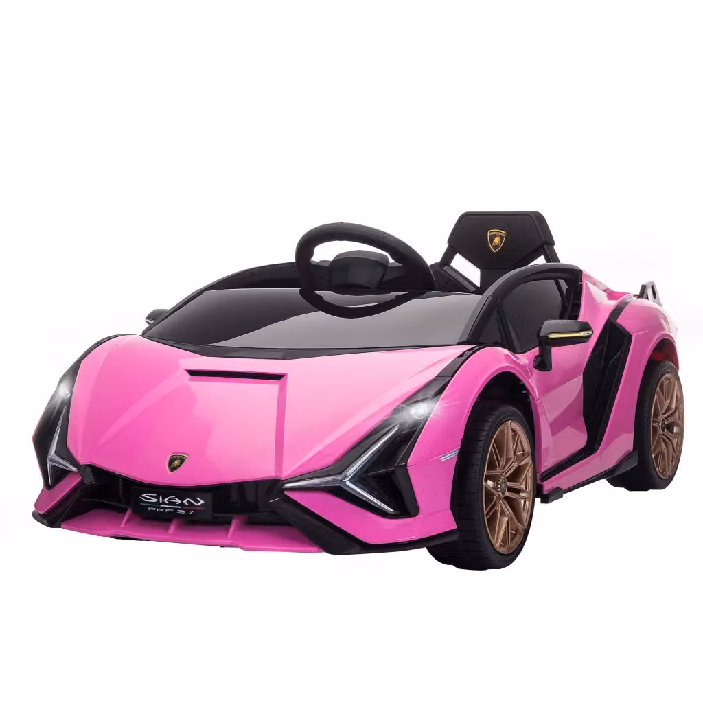 Macchina Elettrica Lamborghini 12V per Bambini con Telecomando e Luci e Suoni, Colore Rosa e Oro – 2