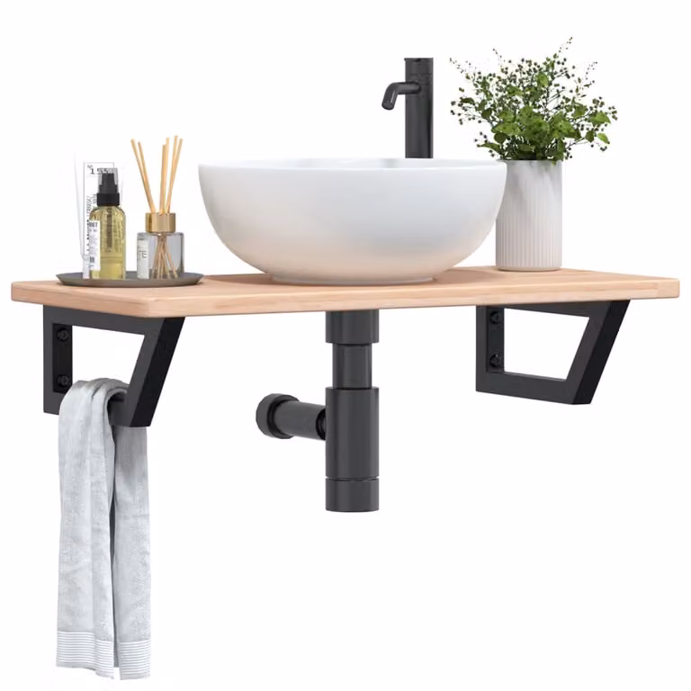 vidaXL Ripiano a Parete per Lavabo in Rovere e Metallo Nero e Marrone