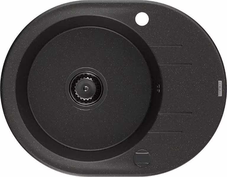 Mexen Kevin lavello in granito a 1 vasca con scolapiatti 586 x 458 mm, nero/oro metallizzato, sifone nero - 6517581005-75-B