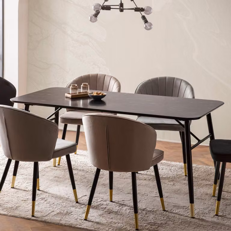 FineBuy Tavolo da pranzo 200 cm Nero Tavolo da pranzo effetto marmo Tavolo da cucina moderno con gambe in metallo Tavolo da pranzo rettangolare Tavolo da pranzo