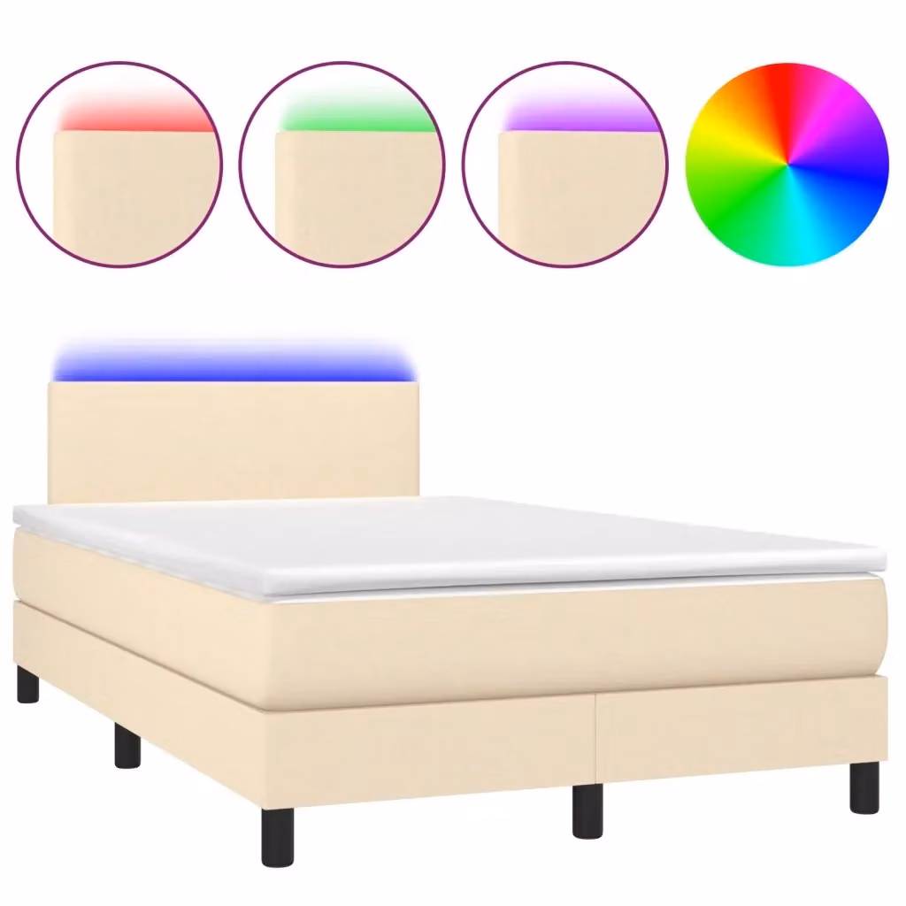 Letto Ibrido con Materasso vidaXL in Tessuto Beige e Bianco con Illuminazione LED e Porta USB L/P: 120 x 200 cm – 2