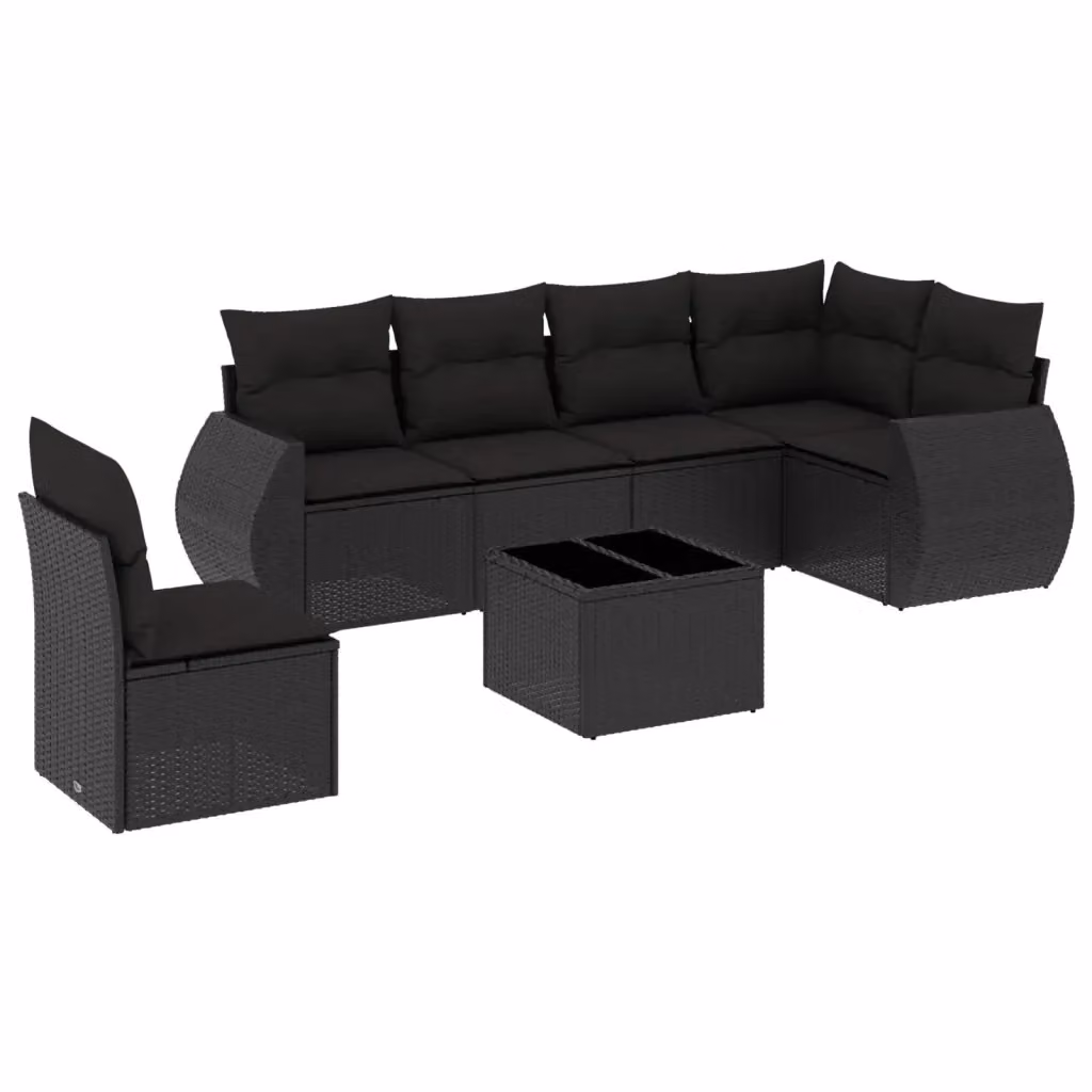 vidaXL Set Divani da Giardino a L con Cuscini 7pz Nero in Polyrattan e Acciaio – 2