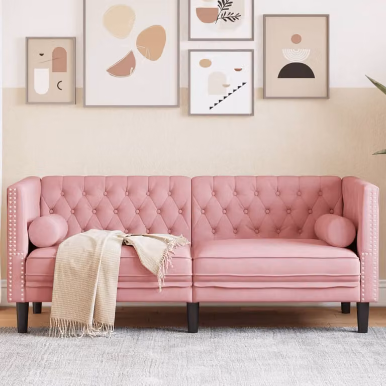 Divano Chesterfield a 2 posti vidaXL in velluto rosa con cuscini coordinati