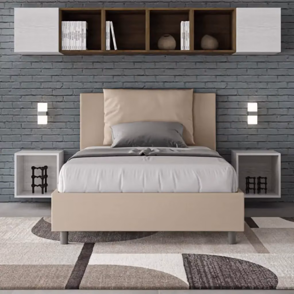 Letto una piazza e mezza Antea Ityhome imbottito in similpelle beige L/P/H: 120 x 200 cm – 2