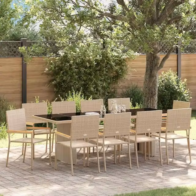 Set da pranzo per giardino e terrazzo vidaXL in polyrattan e legno di acacia, 11 pezzi, beige e marrone