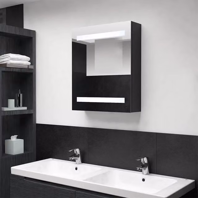 Armadietto da bagno con specchio e illuminazione LED Design Mania Nero L: 50 cm, P: 14 cm, H: 60 cm