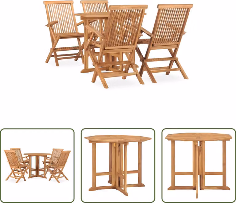 The Living Store 5 pezzi. Set da pranzo da giardino pieghevole in legno massiccio di teak