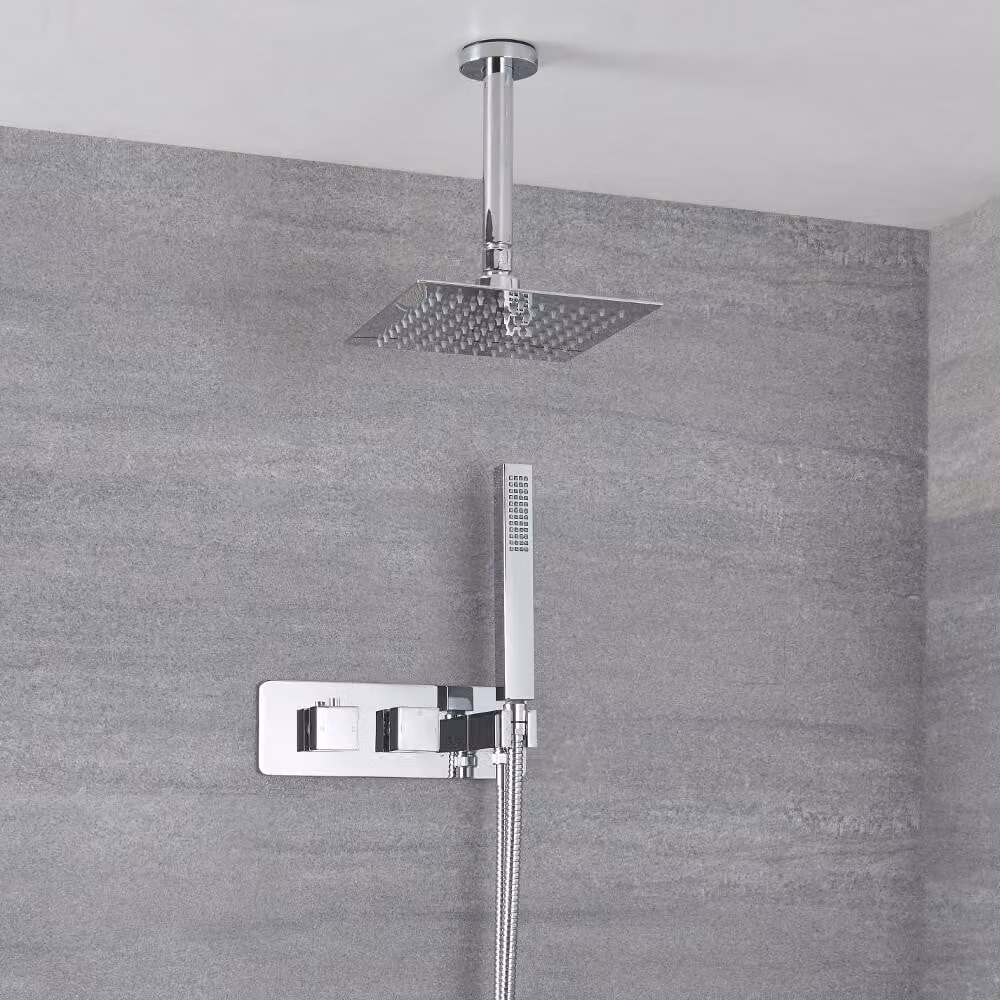Miscelatore Doccia Incasso 2 Vie Con Deviatore, Soffione 200mm, Braccio Soffitto E Doccetta - Arvo