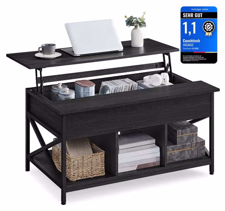 Tavolino VASAGLE, regolabile in altezza, con struttura a X, dimensioni 100 x 60 x (48-62) cm