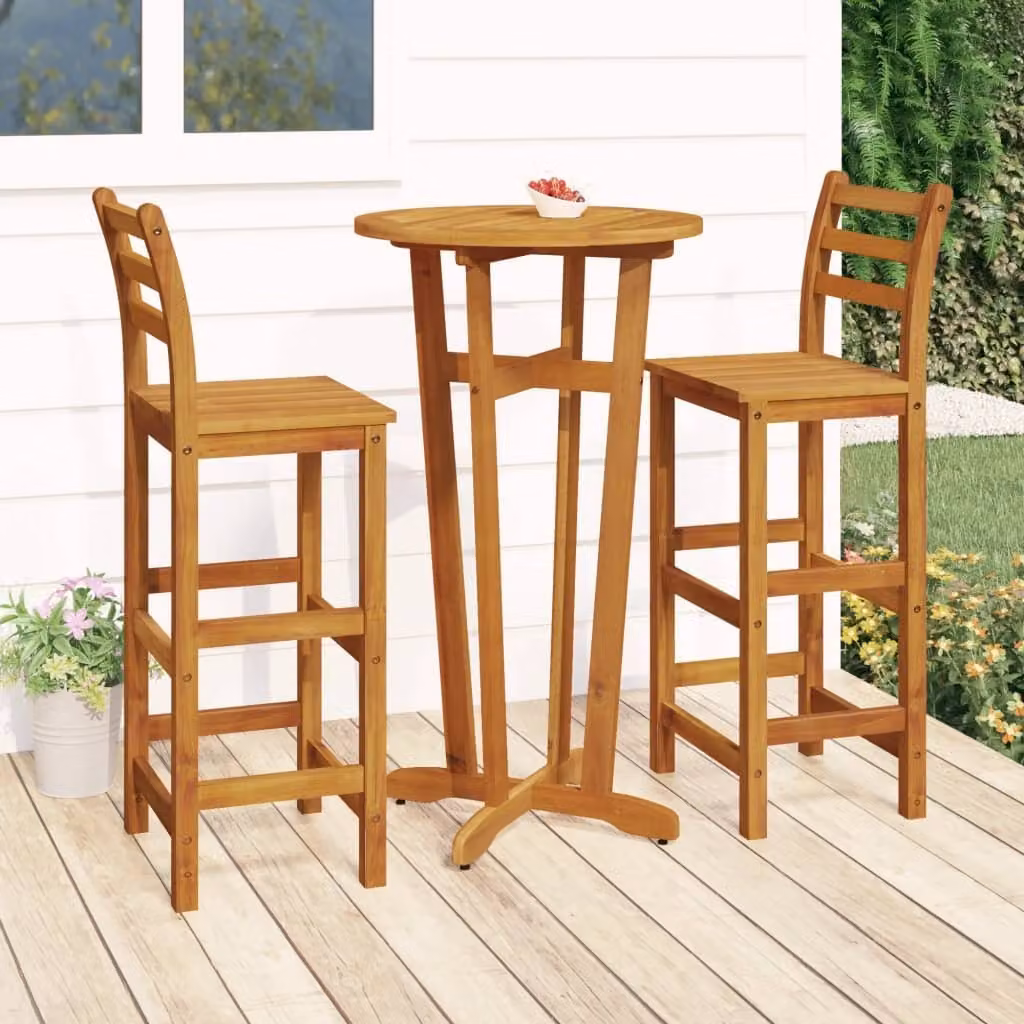 The Living Store Set bar da giardino 3 pezzi Set bar da giardino in legno massiccio di acacia