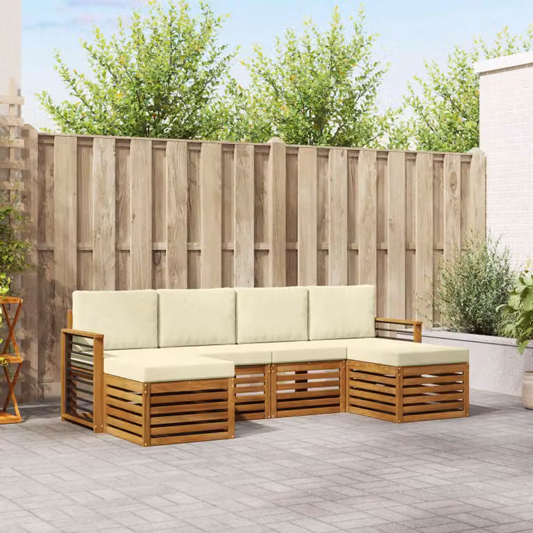 Set di divani da esterno vidaXL 6 pz in legno di acacia con cuscini, colore beige e marrone