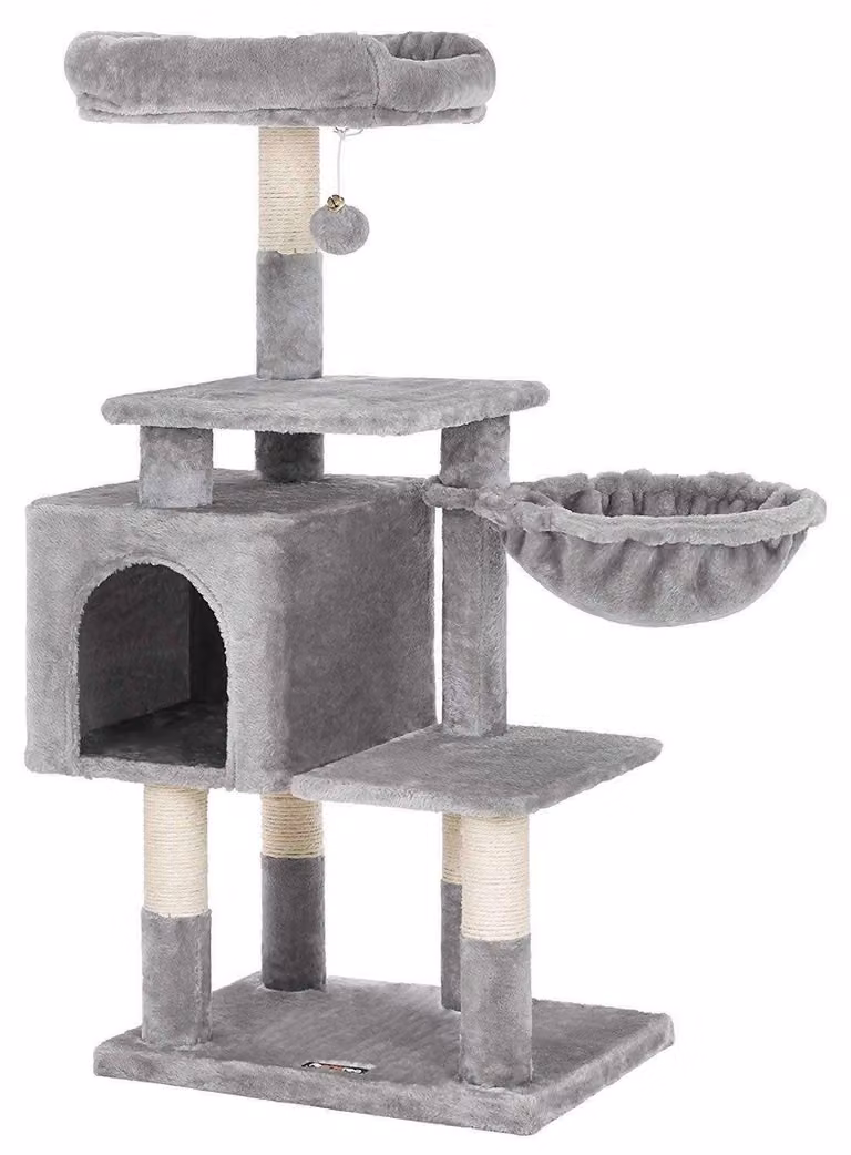 Albero per gatti multistrato – Tiragraffi – Torre da arrampicata – Grigio chiaro – 50 x 40 x 110 cm