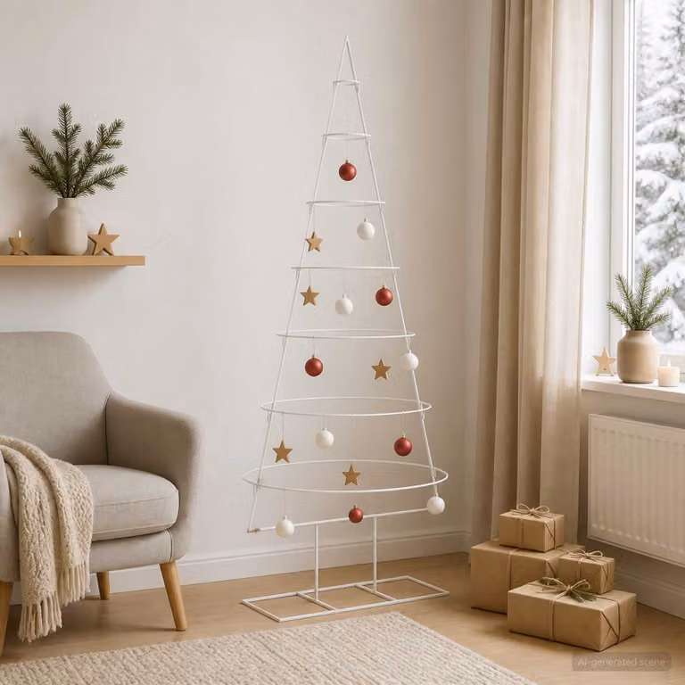 Albero di Natale moderno vidaXL KUOPIO in metallo bianco con supporto, Altezza: 180 cm