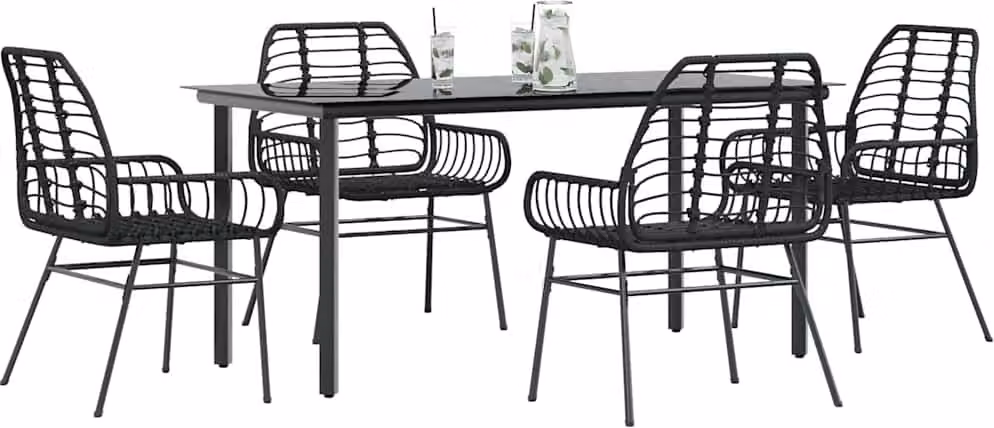 Maison Exclusive - Set Mobili da Pranzo per Giardino 5 pz Nero Polyrattan Vetro
