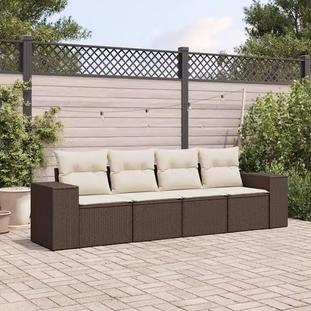 Set Divano da Giardino 4 pz con Cuscini-Sofa da Giardino-Divanetto da esterno Marrone in Polyrattan 351517
