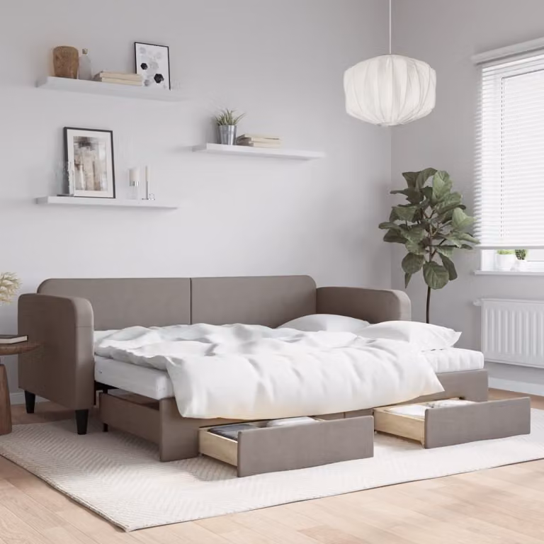 Maison Exclusive - Divano letto estraibile con cassetti, color taupe, 80x200 cm, rivestimento in tessuto