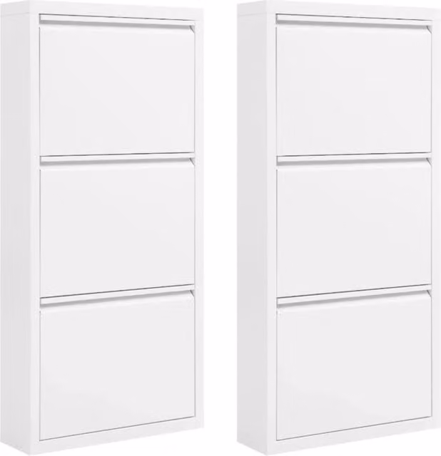 Mobiletto Portascarpe in Metallo Bianco 2 Pezzi 50x106x15 cm, Design Compatto e Moderno