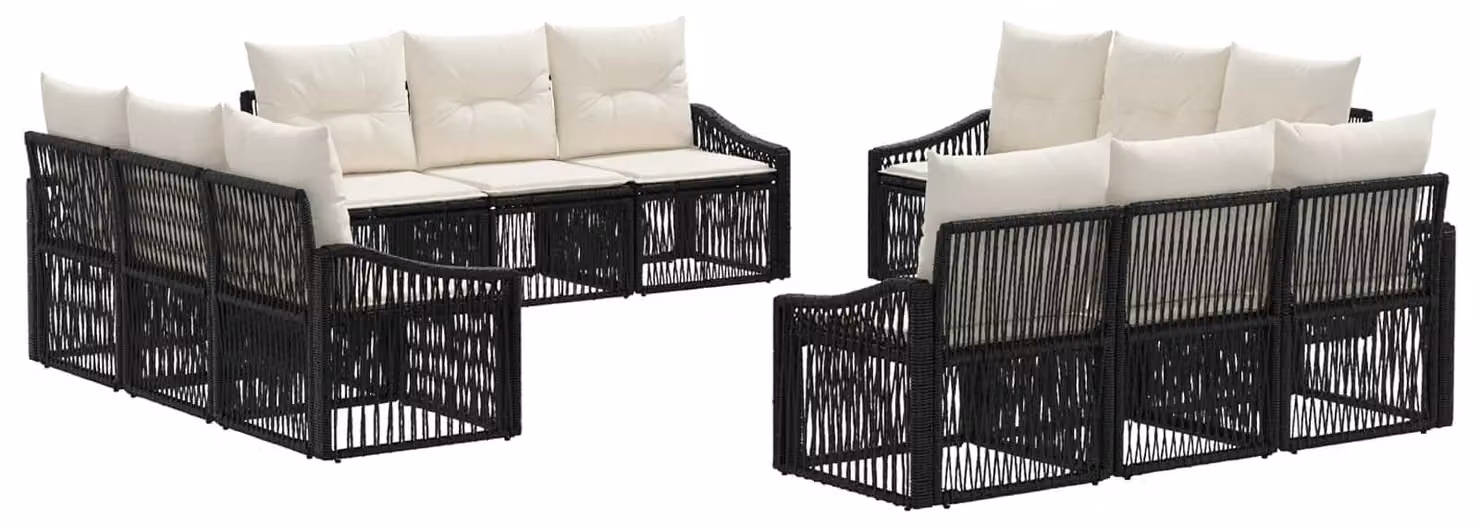 Set di divani da giardino, 12 pezzi, in rattan sintetico nero