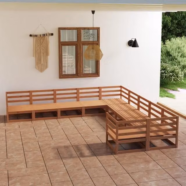 Set Divani da Giardino 10 pz in Legno Massello di Pino 3076007