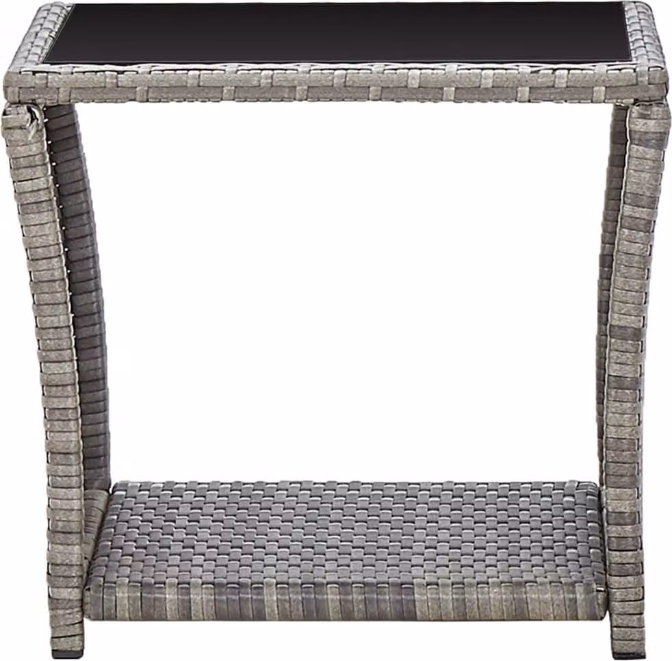 Tavolino da Caffè Grigio 45x45x40 cm in Polyrattan e Vetro