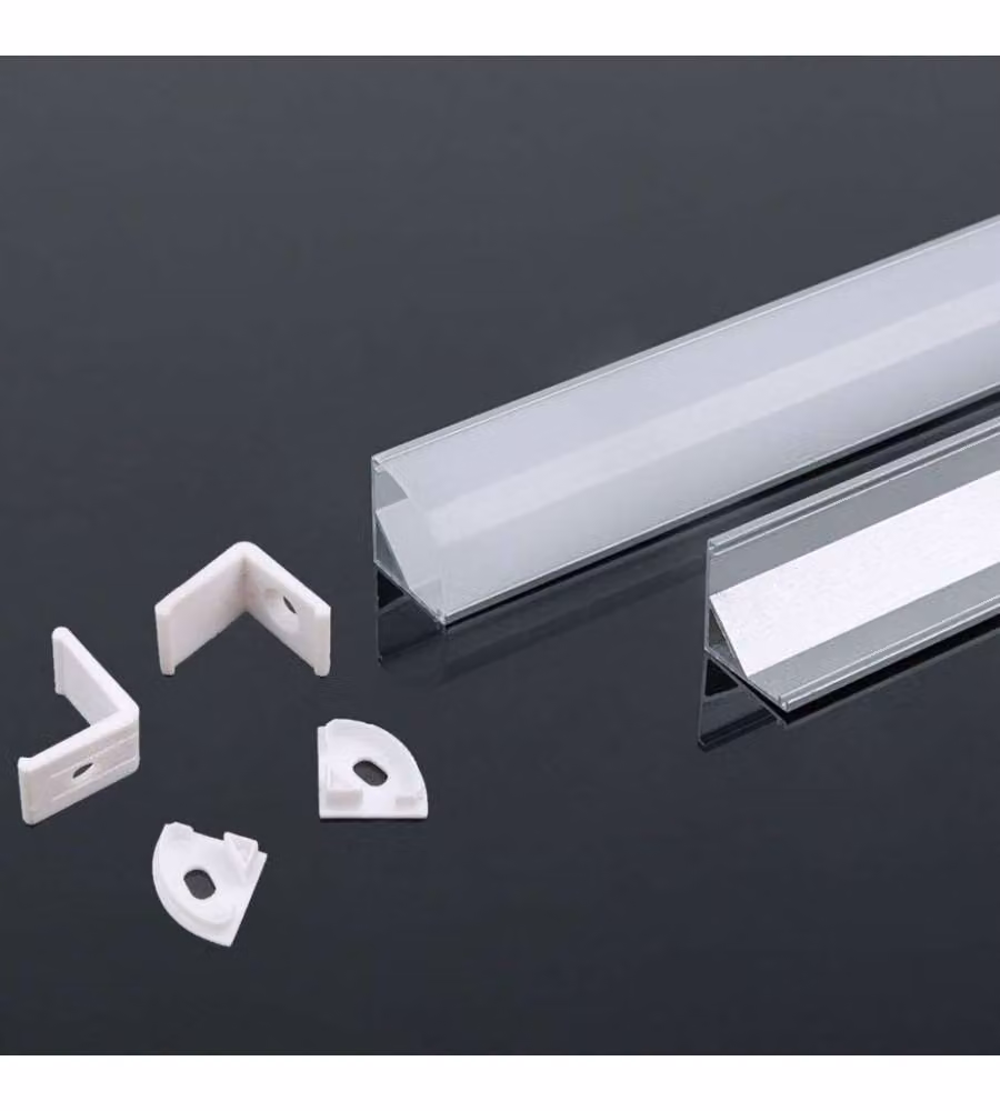 Profilo angolare in alluminio V-TAC per strip LED colore silver con copertura satinata L: 2000 mm x P: 15,8 mm x H: 15,8 mm