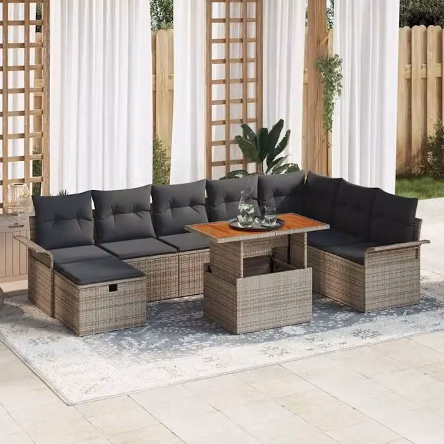 Set Divano da Giardino 9 pz Grigio polyrattan 3361258
