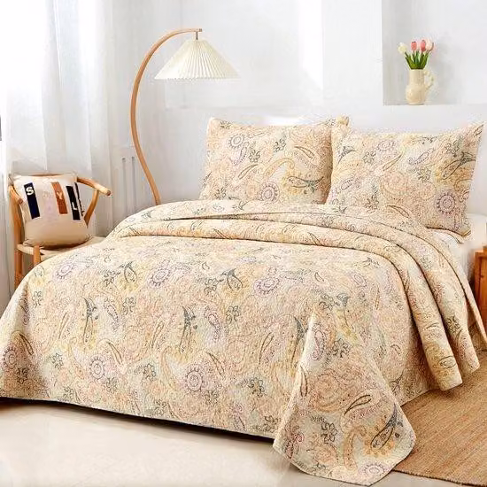 Coperta in cotone Famanu, 220x240 cm, con motivo paisley giallo, ideale per letti matrimoniali