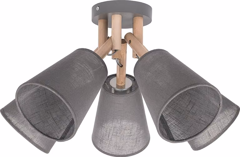 Lampada da soffitto grigio tessuto legno 5 fiamme Scandinavo E27 plafoniera soggiorno