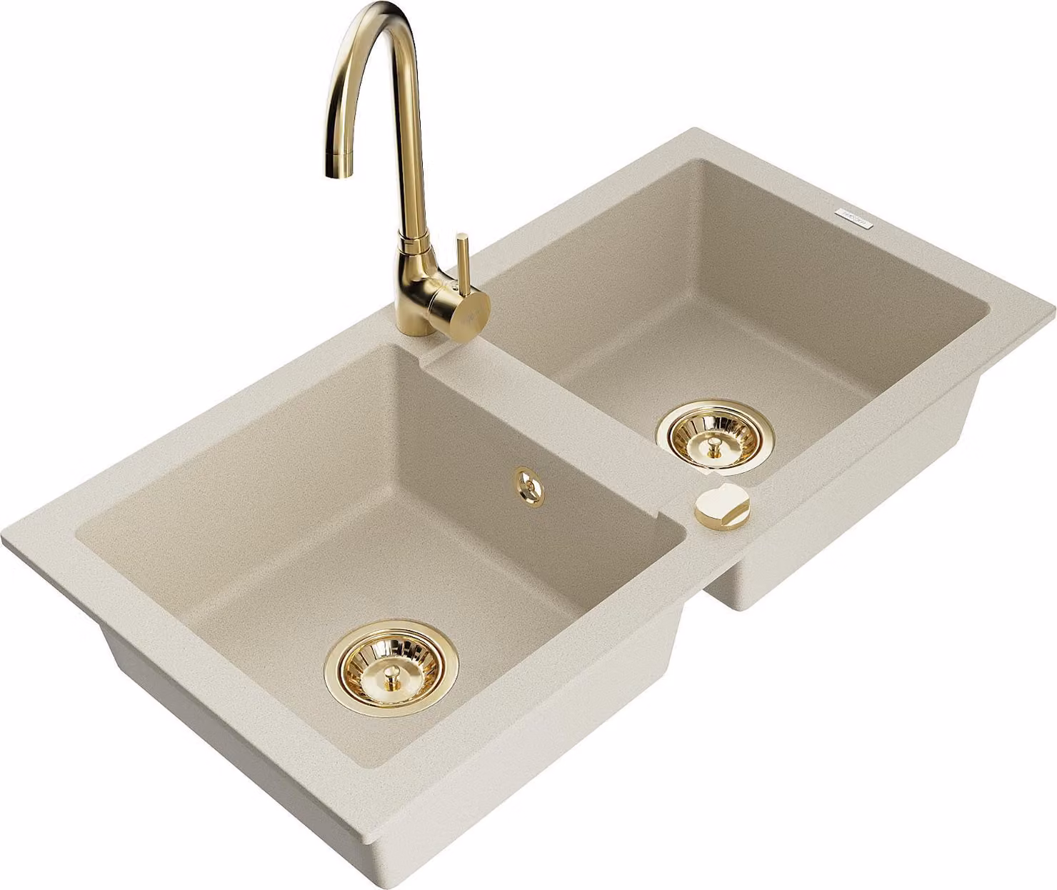 Mexen Mario lavello in granito a 2 vasche con rubinetto da cucina Telma, beige - 6504-69-670200-50