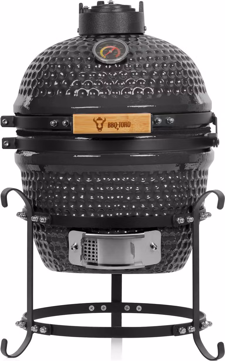 BBQ-Toro Kamado Grill a carbonella Ø 32 cm "HAIIRO" con griglia e termometro, grigio