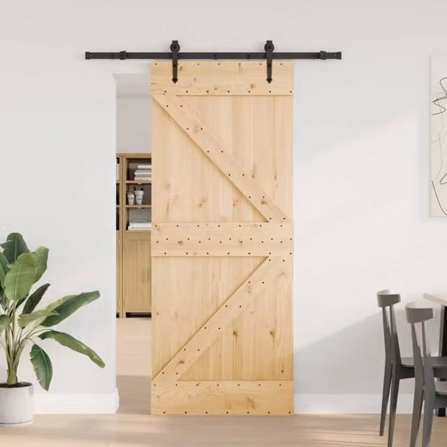 Porta scorrevole moderna vidaXL in legno e acciaio, colori marrone, nero e beige, L: 85 cm, H: 210 cm